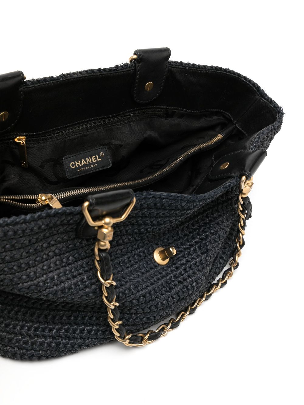 CHANEL 2005-2006 chain-strap raffia handbag Women