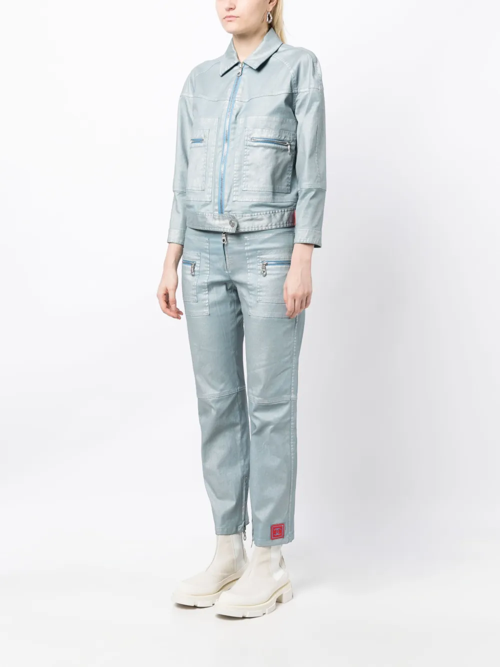 Pre-owned Chanel 2002 Coated Denim Co-ord Set In Blue