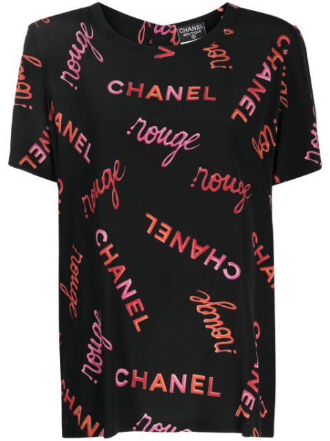 HOT SALE CHANEL 1996 logo-print silk T-shirt Women