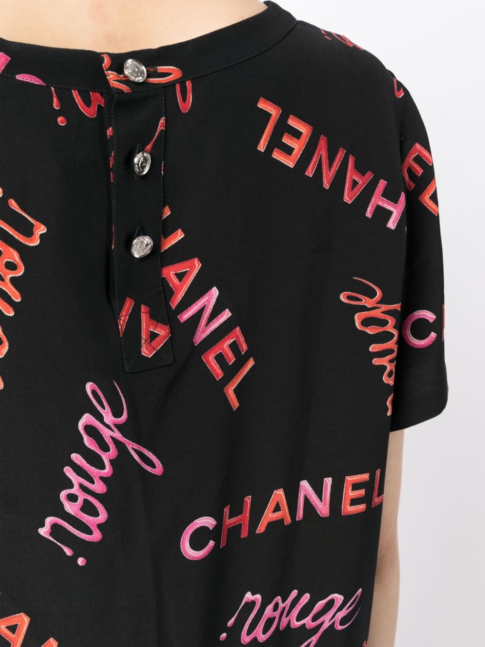 Pre-owned Chanel Logo印花真丝t恤（1996年典藏款） In Black