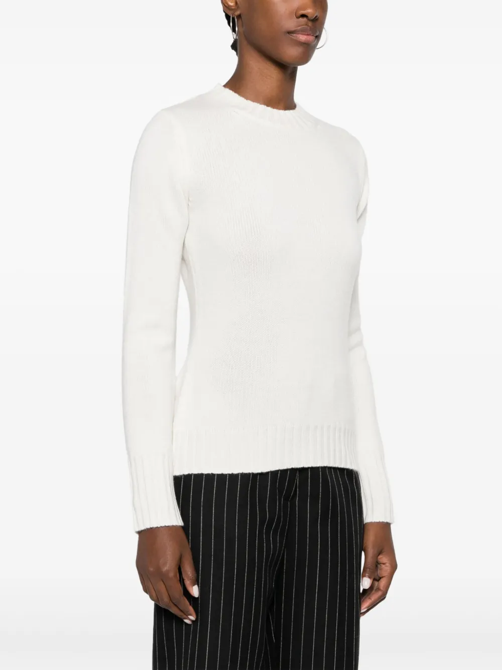 Max Mara Crew-neck Cashmere Jumper In White