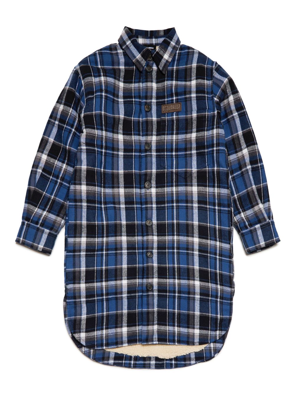 DSQUARED2 KIDS logo-patch checked cotton shirt - Blue