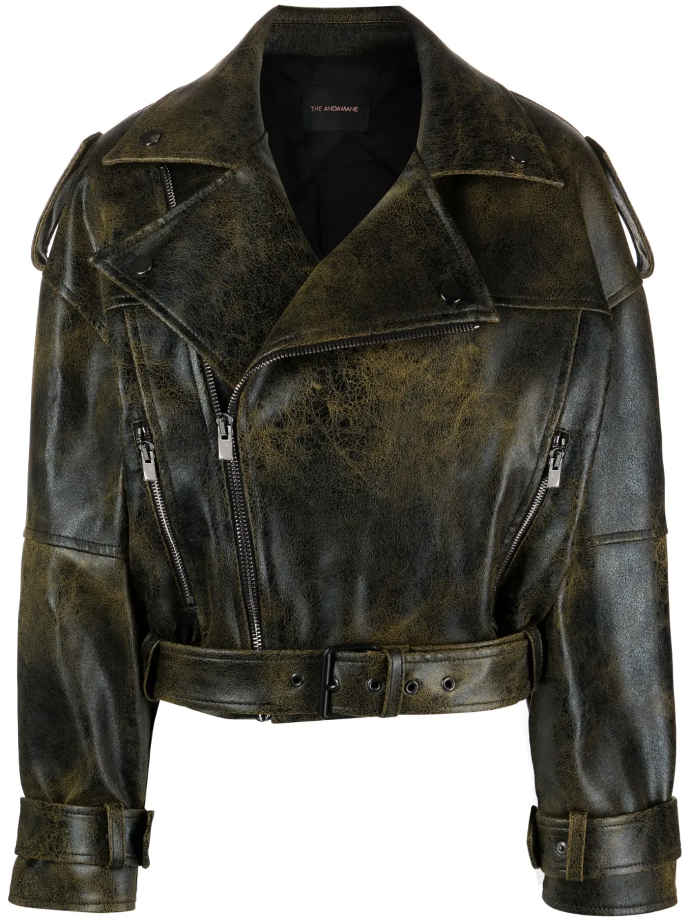 THE ANDAMANE Bleached faux-leather Biker Jacket - Farfetch