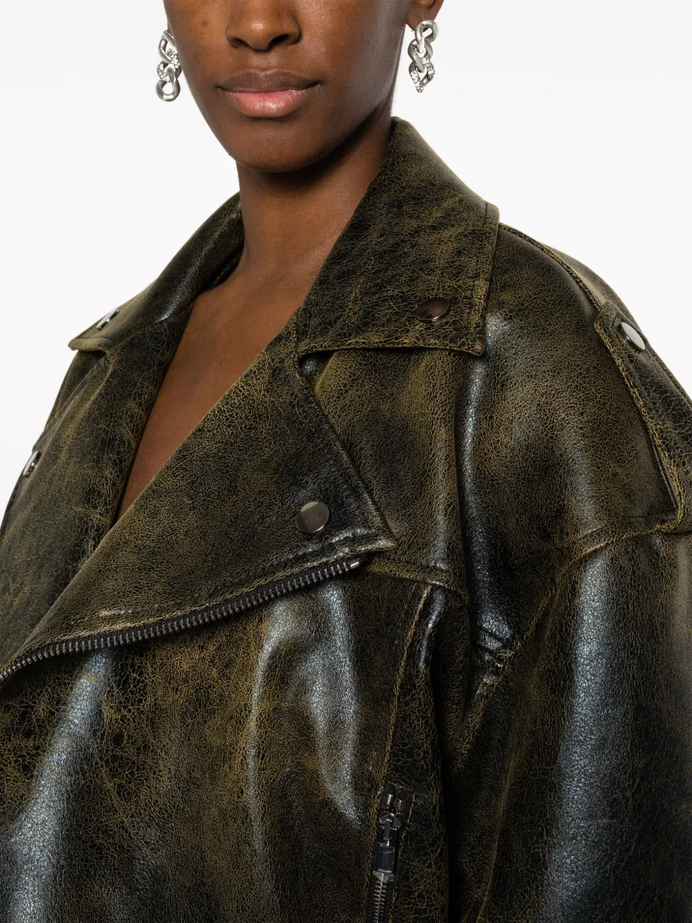 THE ANDAMANE Bleached faux-leather Biker Jacket - Farfetch