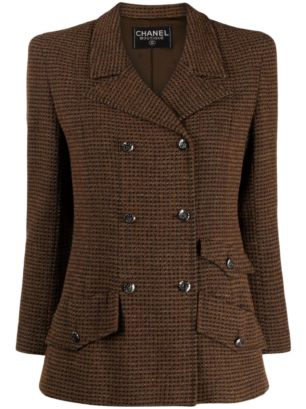 Pre-owned Chanel 1997 Double-breasted Tweed Jacket In Brown