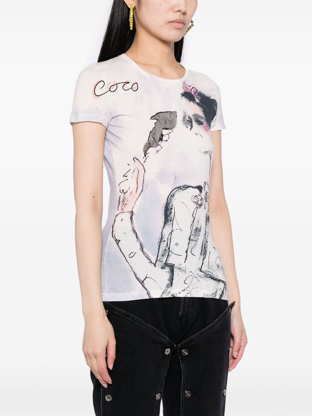 Cheap HOT SALE CHANEL 2010s graphic-print cotton T-shirt Women