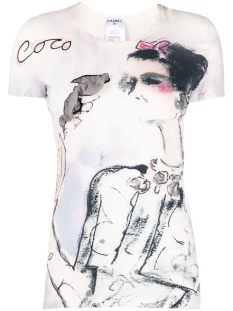 HOT SALE CHANEL 2010s graphic-print cotton T-shirt Women