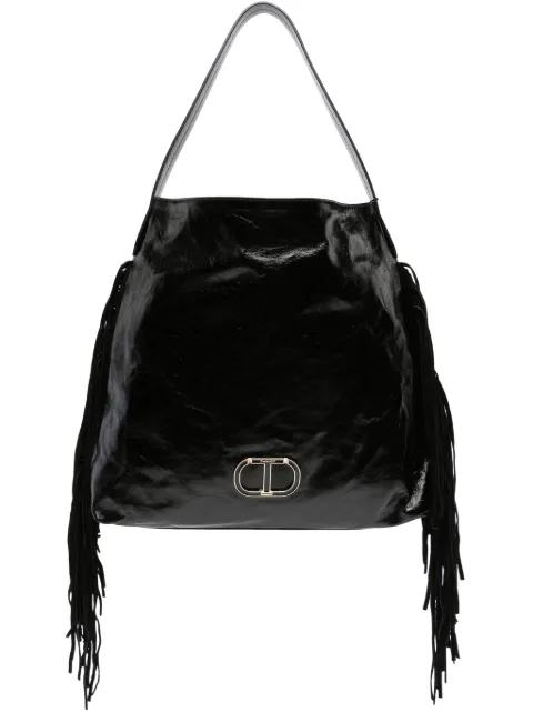 TWINSET fringed-edge leather shoulder bag