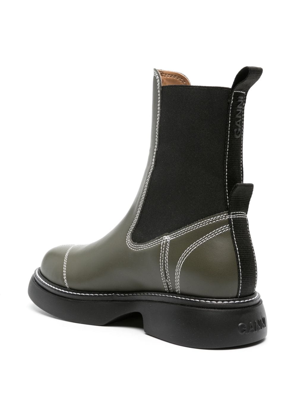 Shop Ganni Everyday Leather Chelsea Boots In Green
