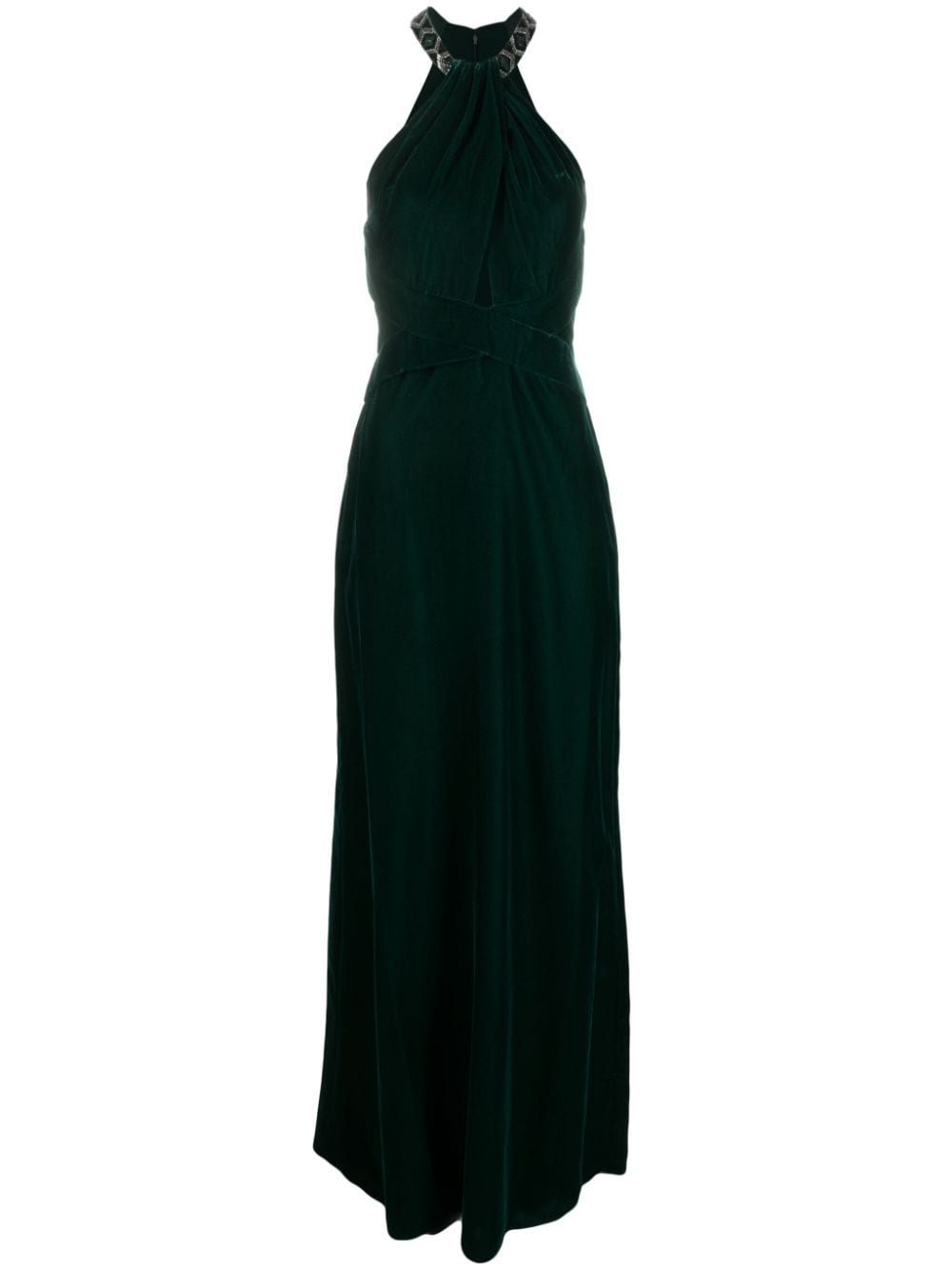Lauren Ralph Lauren Women's Velvet Beaded Halter Gown In Green