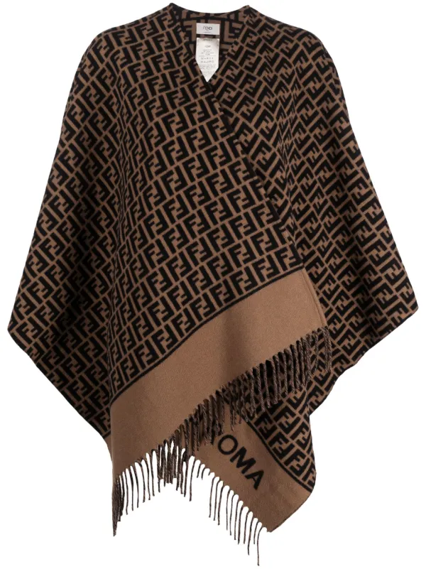 FENDI FF logo Print Poncho Brown FARFETCH IE