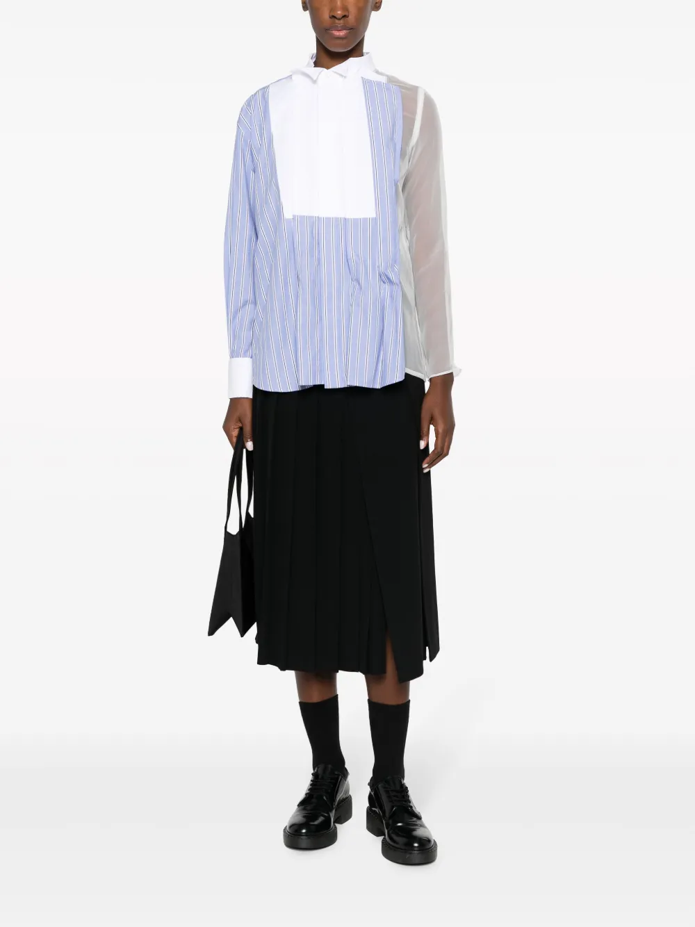 sacai striped asymmetric cotton shirt - Blauw