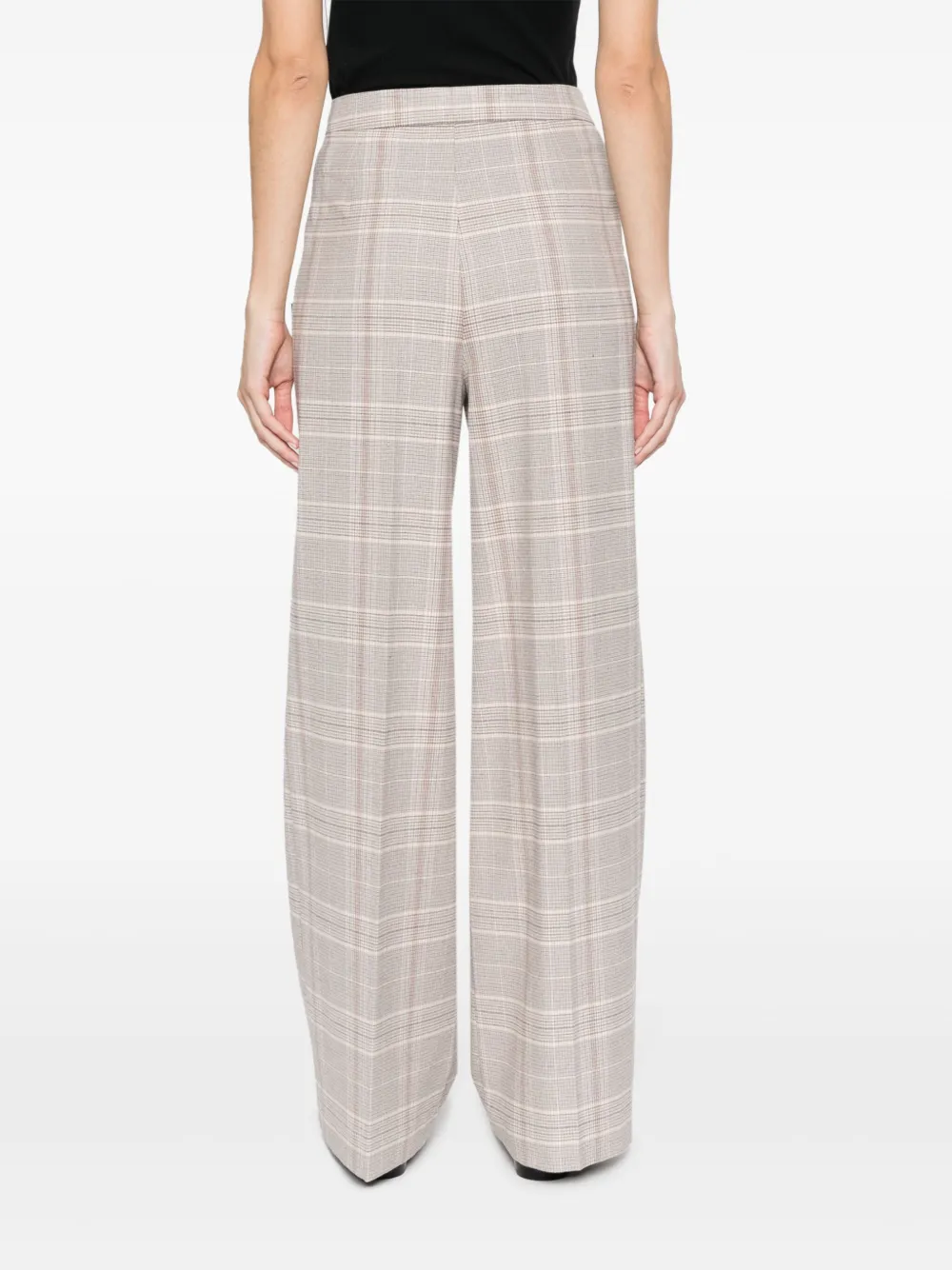 TWINSET PLAID-CHECK SLOGAN-EMBROIDERED TAILORED TROUSERS
