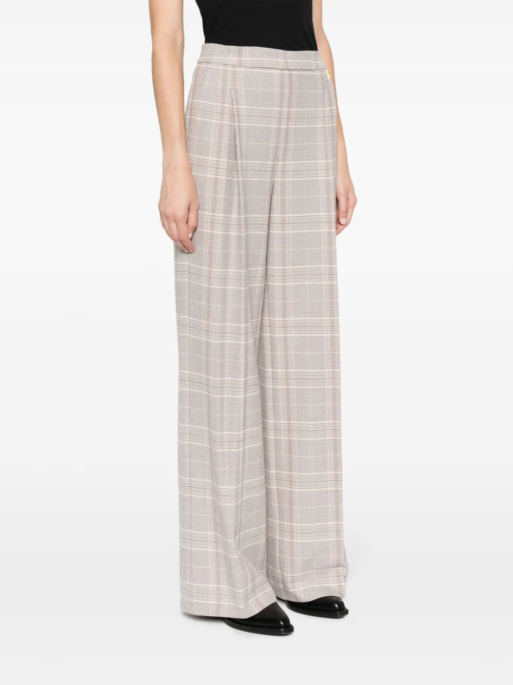 TWINSET PLAID-CHECK SLOGAN-EMBROIDERED TAILORED TROUSERS