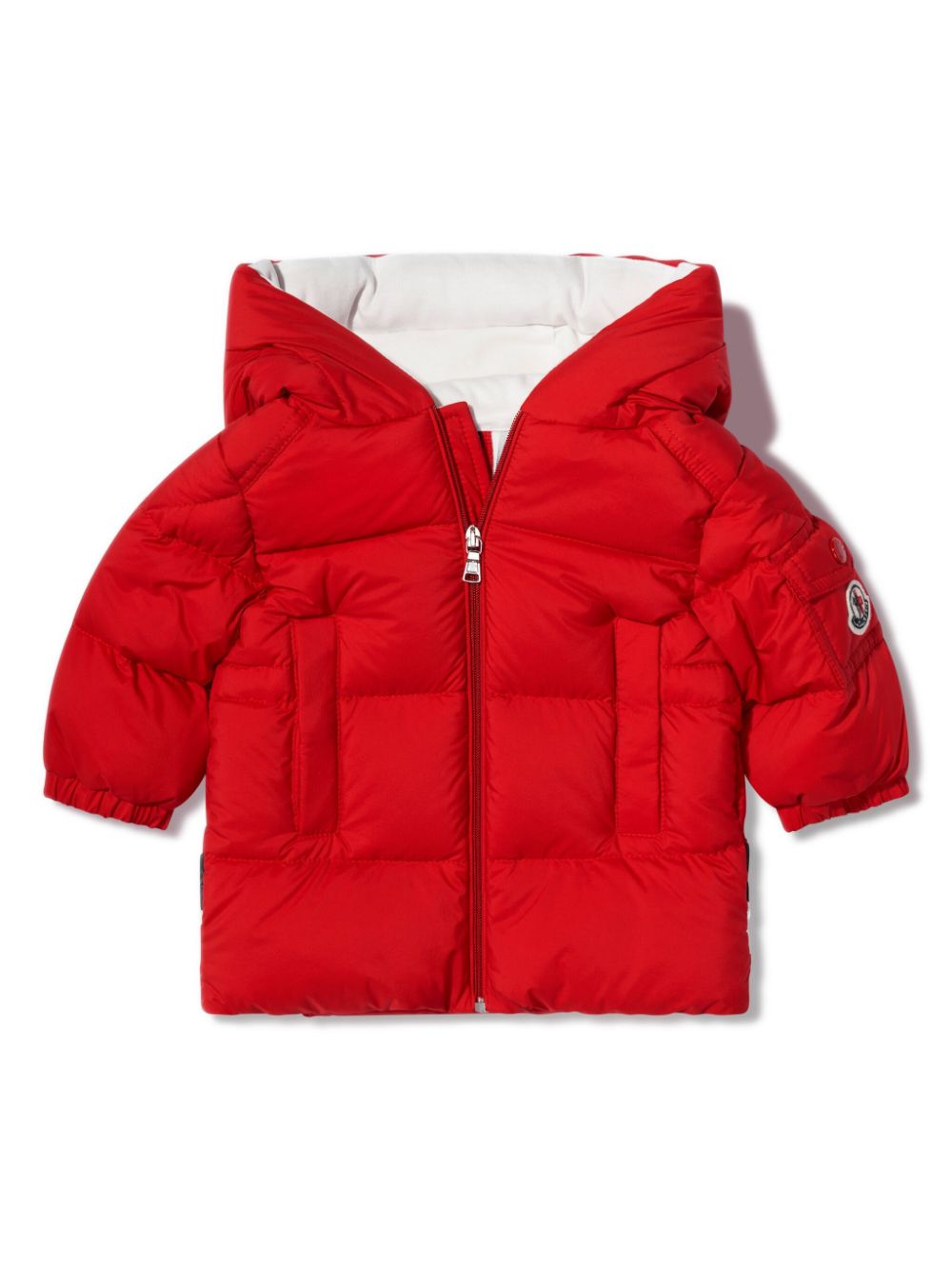 Moncler Enfant logo patch Hooded Padded Jacket Red FARFETCH UK