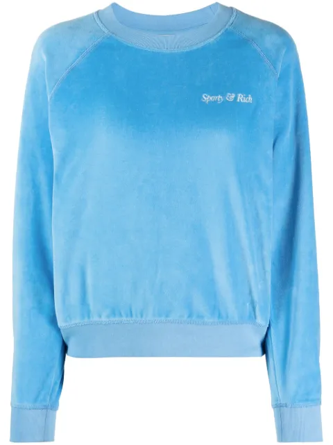 Sporty & Rich logo-embroidered velvet sweatshirt