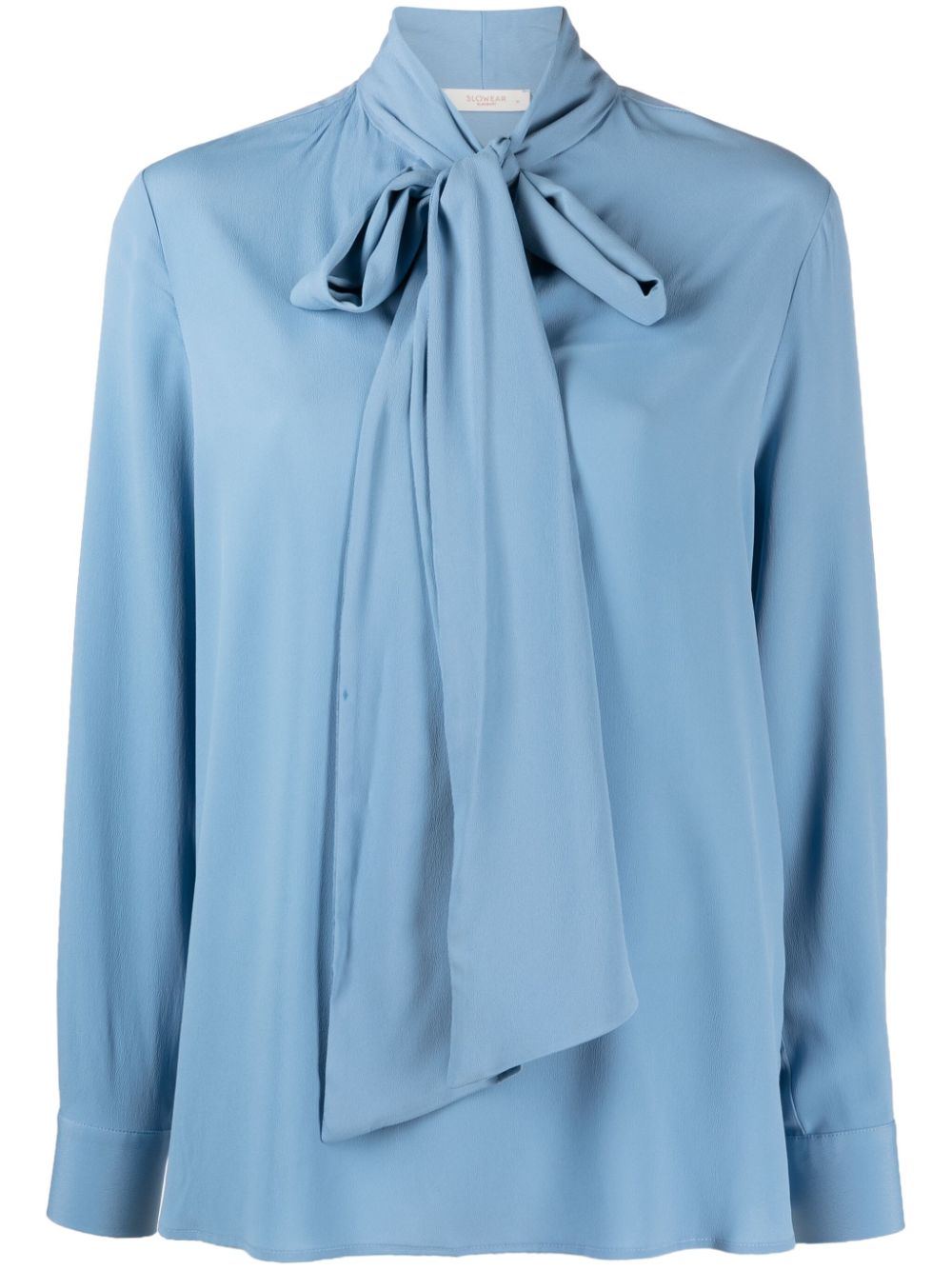 Glanshirt satin-finish gathered tie-neck blouse - Blu