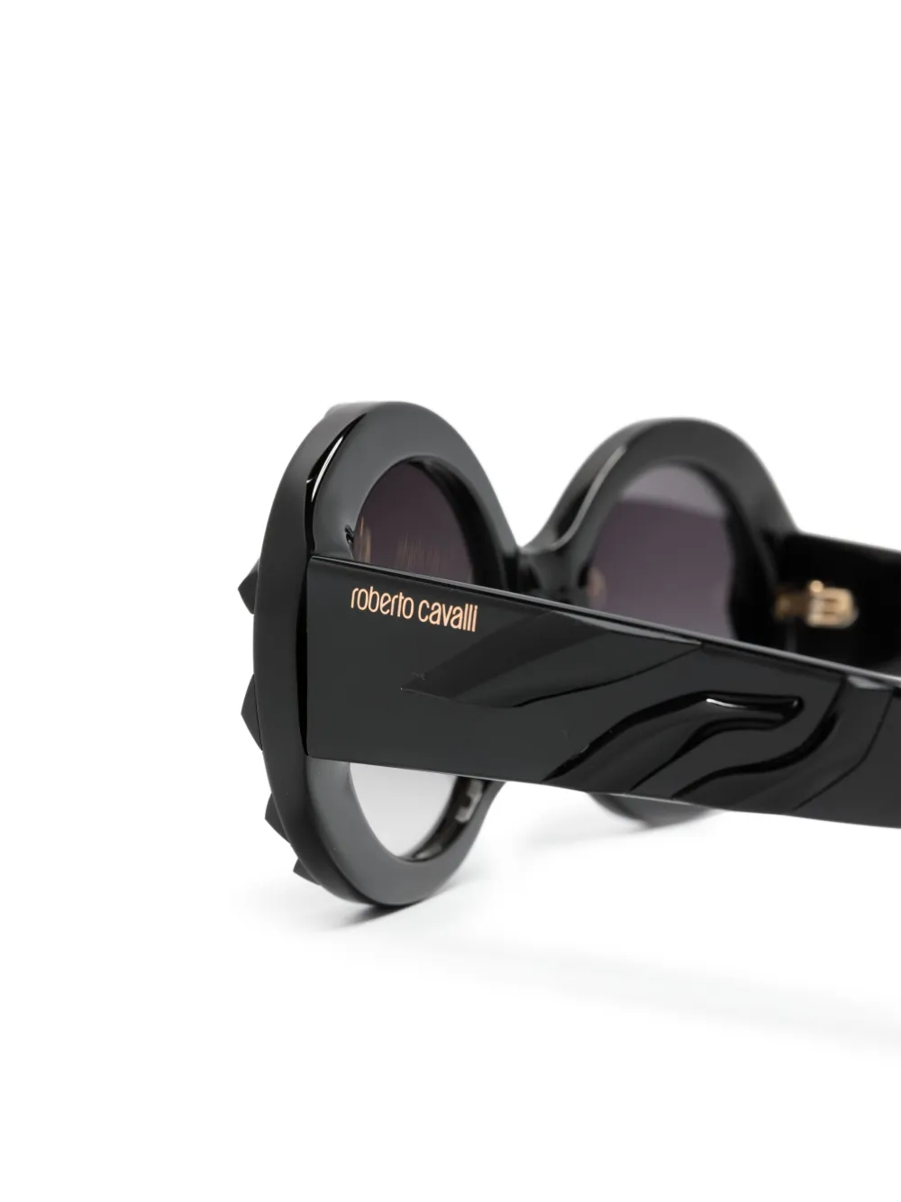Roberto Cavalli Logo-print Round-frame Sunglasses In Black