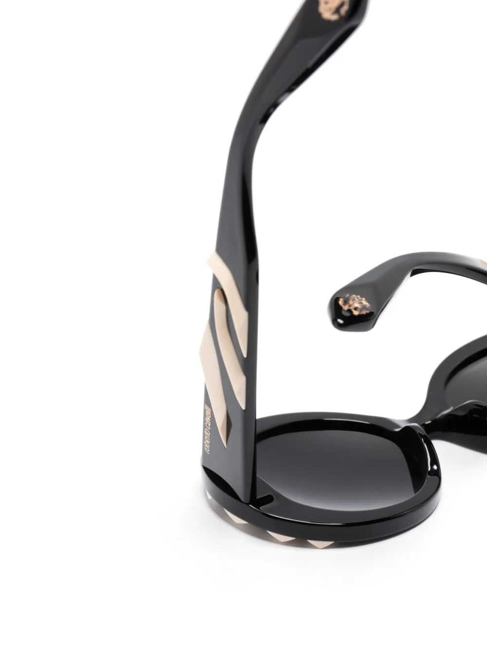 Roberto Cavalli 3d-detail Round-frame Sunglasses In Schwarz