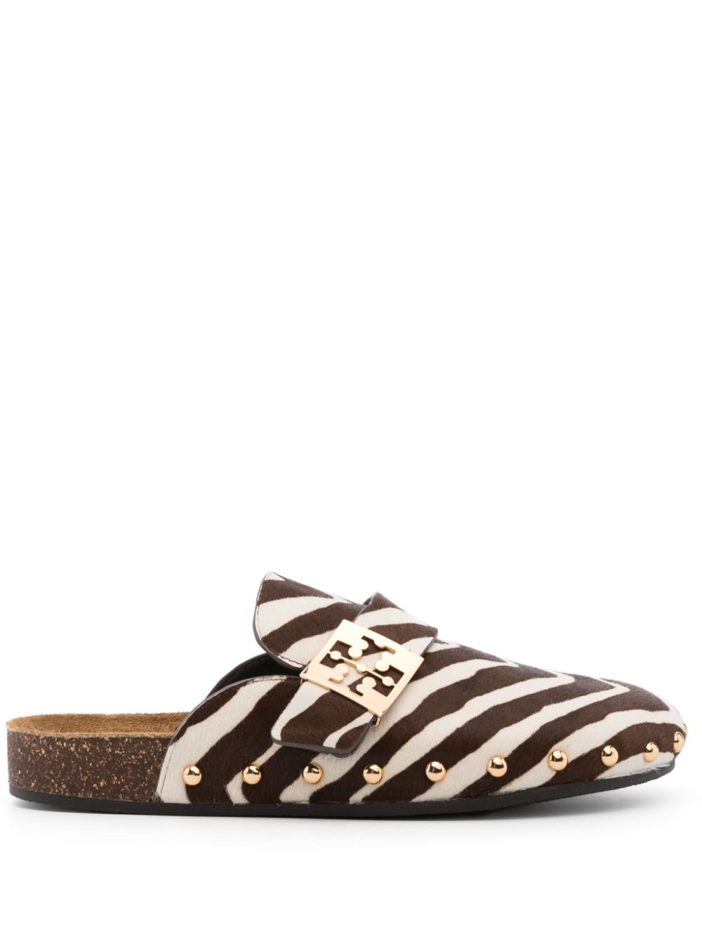 TORY BURCH MELLOW DOUBLE T ZEBRA-PRINT MULES