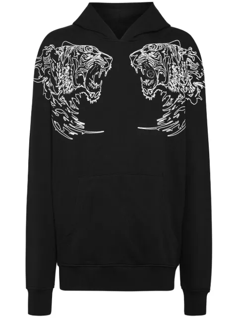 Plein Sport Tiger logo-print cotton hoodie