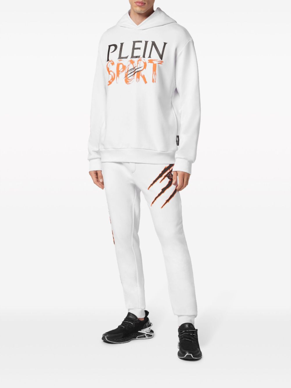 Shop Plein Sport Logo-print Cotton-blend Hoodie In White