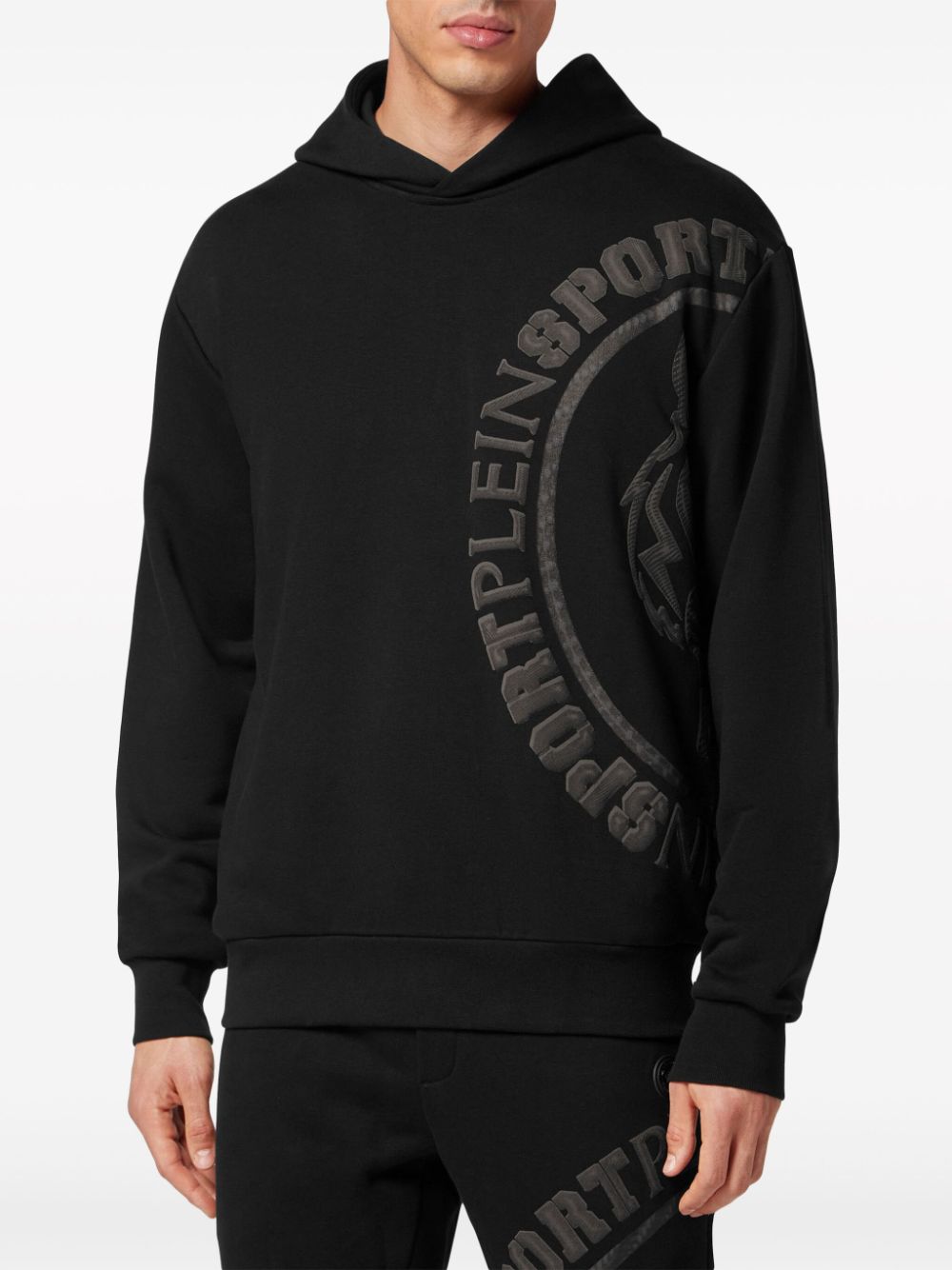 Shop Plein Sport Logo-print Cotton-blend Hoodie In Black