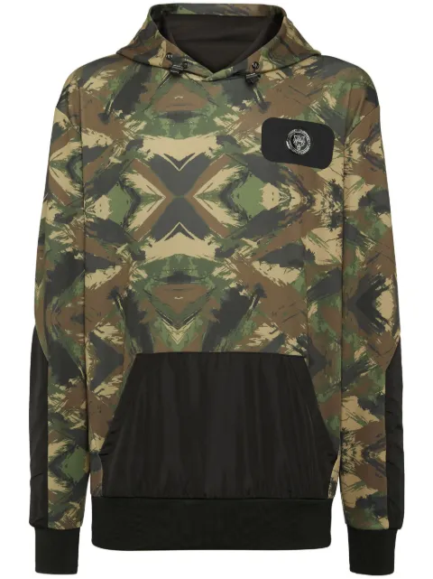 Plein Sport camouflage-print logo-patch hoodie