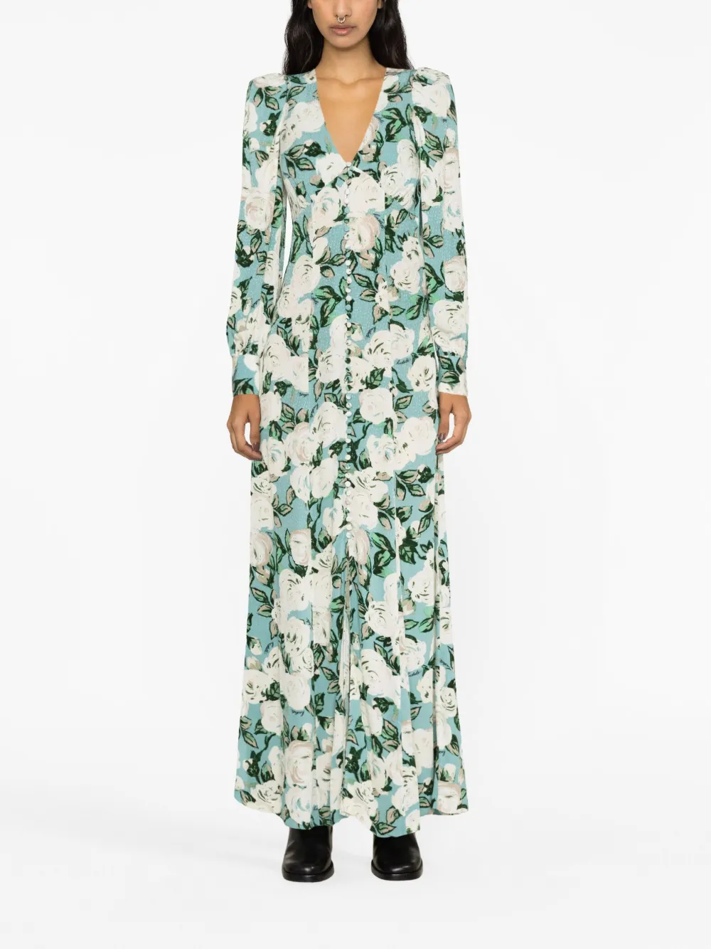 Shop Rotate Birger Christensen Floral-print Maxi Dress In Blue