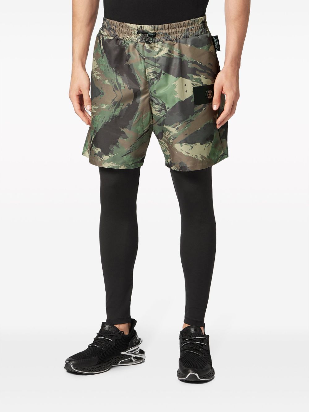 Shop Plein Sport Running Camouflage-print Shorts In Black