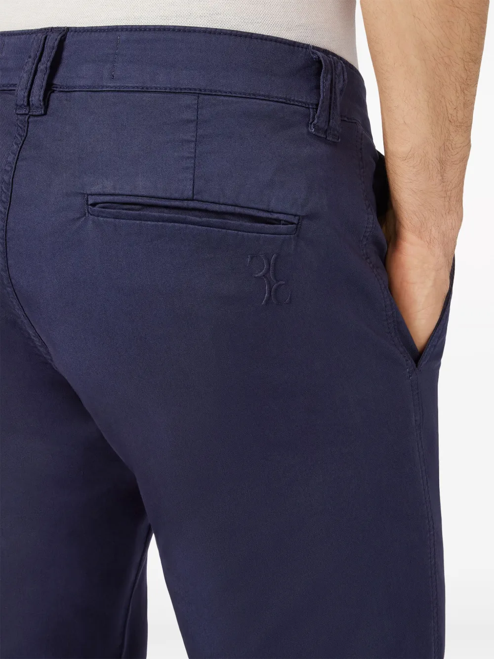 Shop Billionaire Logo-embroidered Denim Chino Trousers In Blue