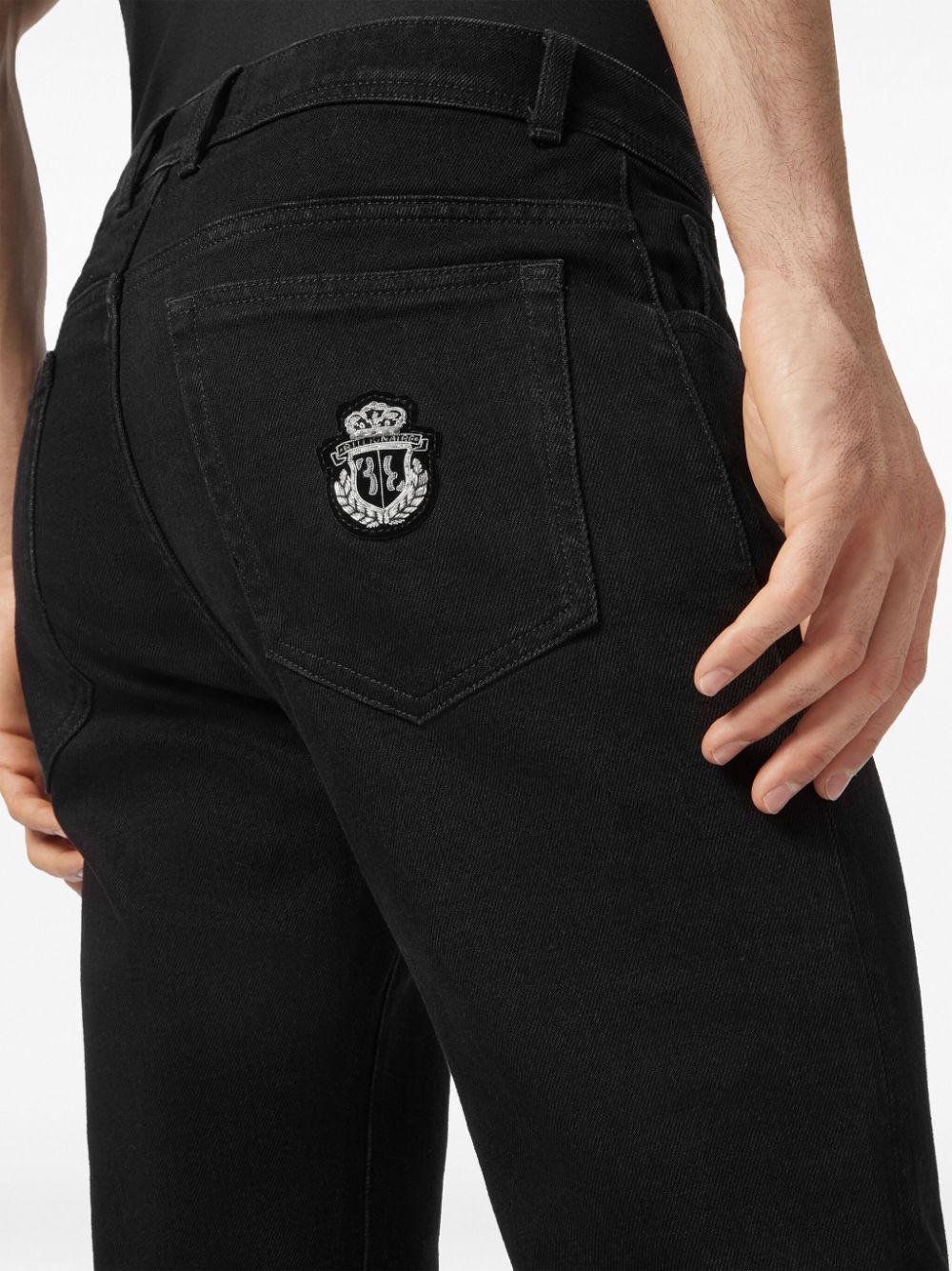 Shop Billionaire Logo-appliqué Straight-leg Jeans In Black