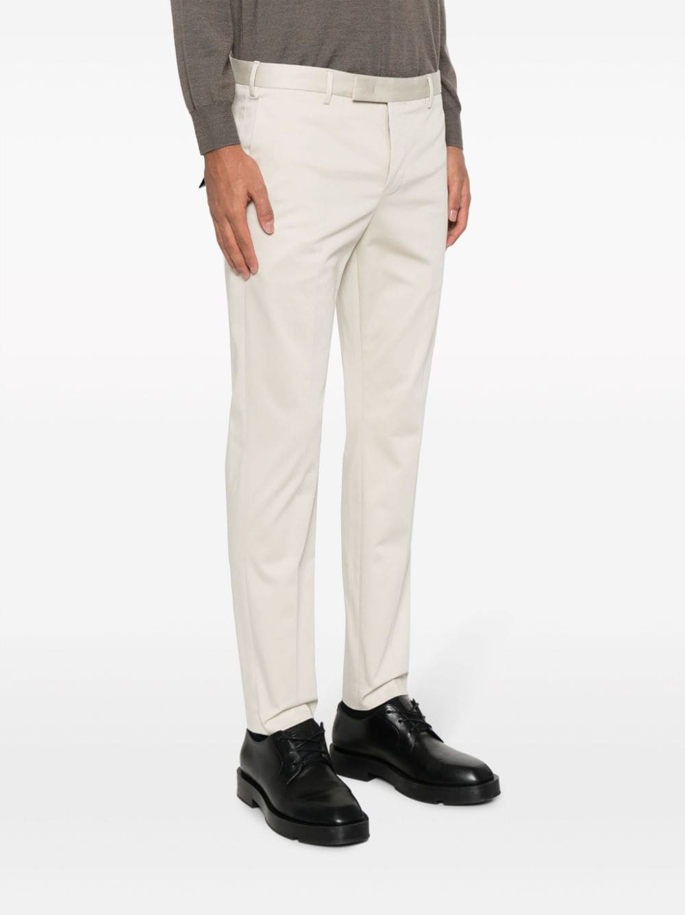 Shop Pt Torino Straight-leg Cotton-blend Trousers In Neutrals