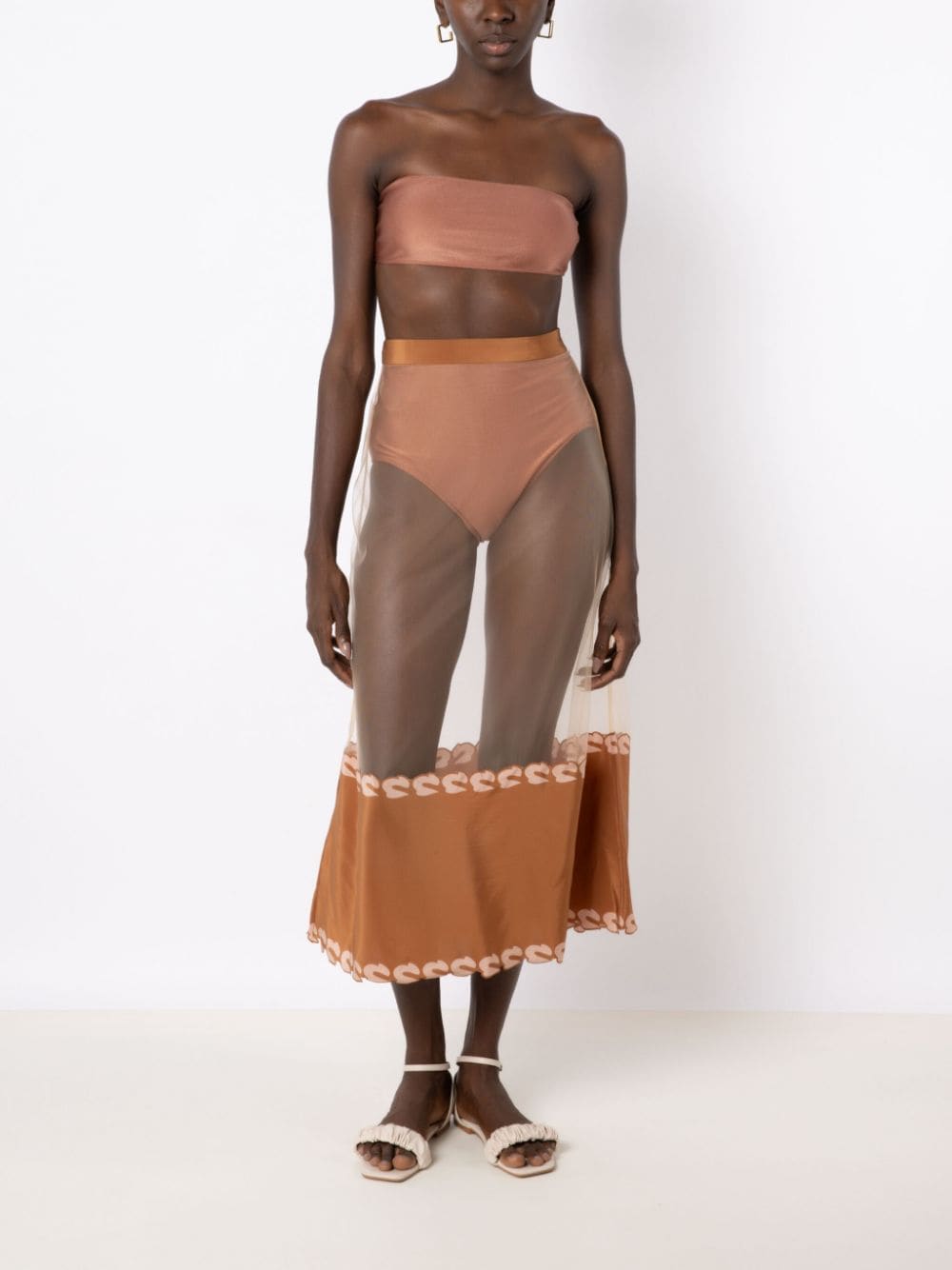 Shop Adriana Degreas High-waist Sheer Skirt In Brown