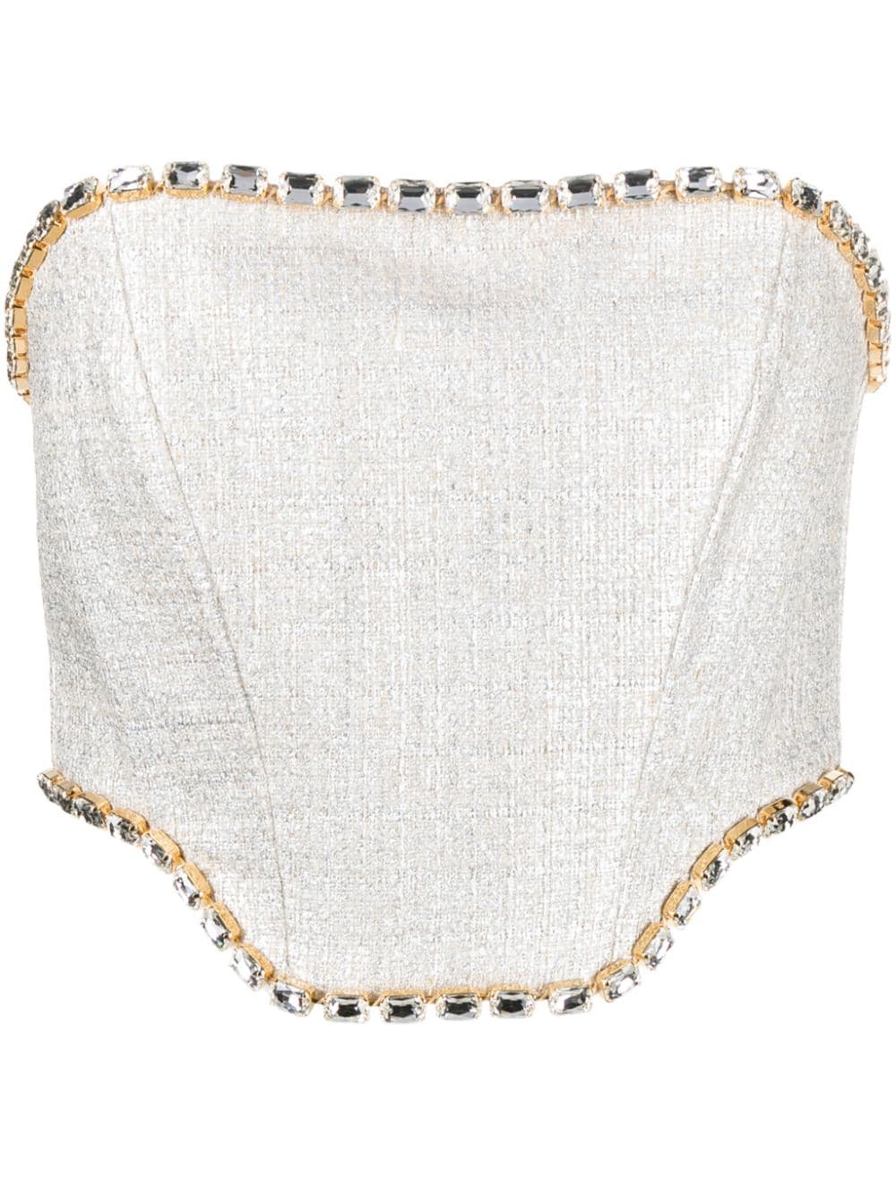 Elisabetta Franchi Rhinestone-embellished Tweed Bustier-style Top In Silver