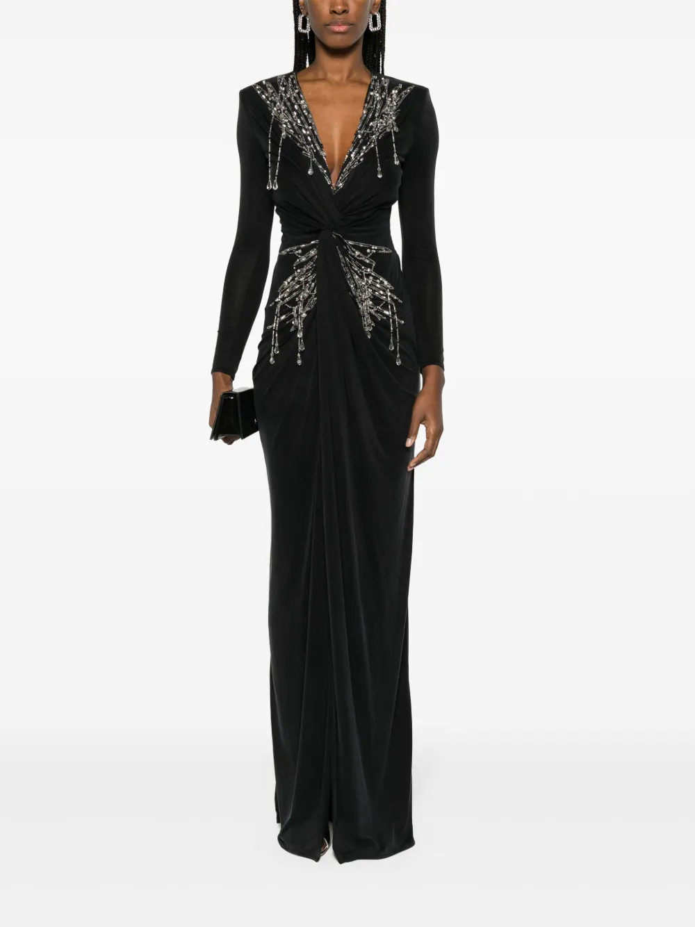 Elisabetta Franchi bead-detailing twisted gown - Zwart