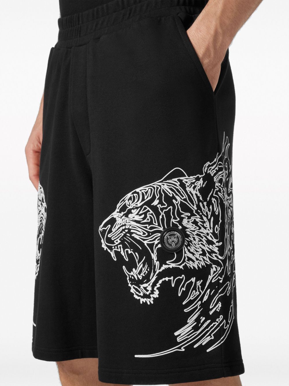 Shop Plein Sport Tiger-print Cotton Track Shorts In Black