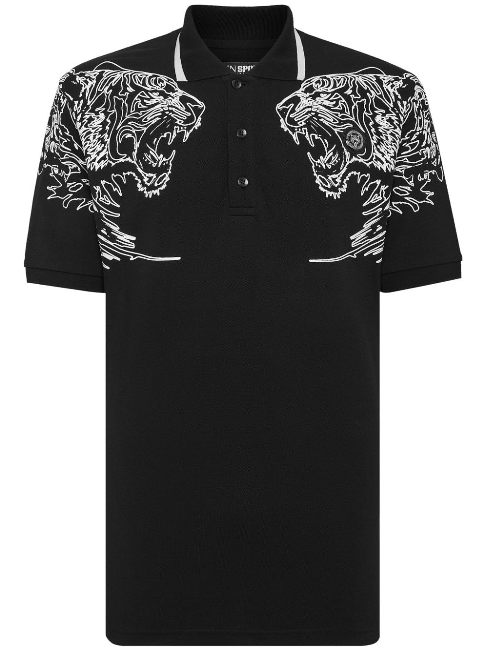 Plein Sport Tiger-print Cotton Polo Shirt In Black