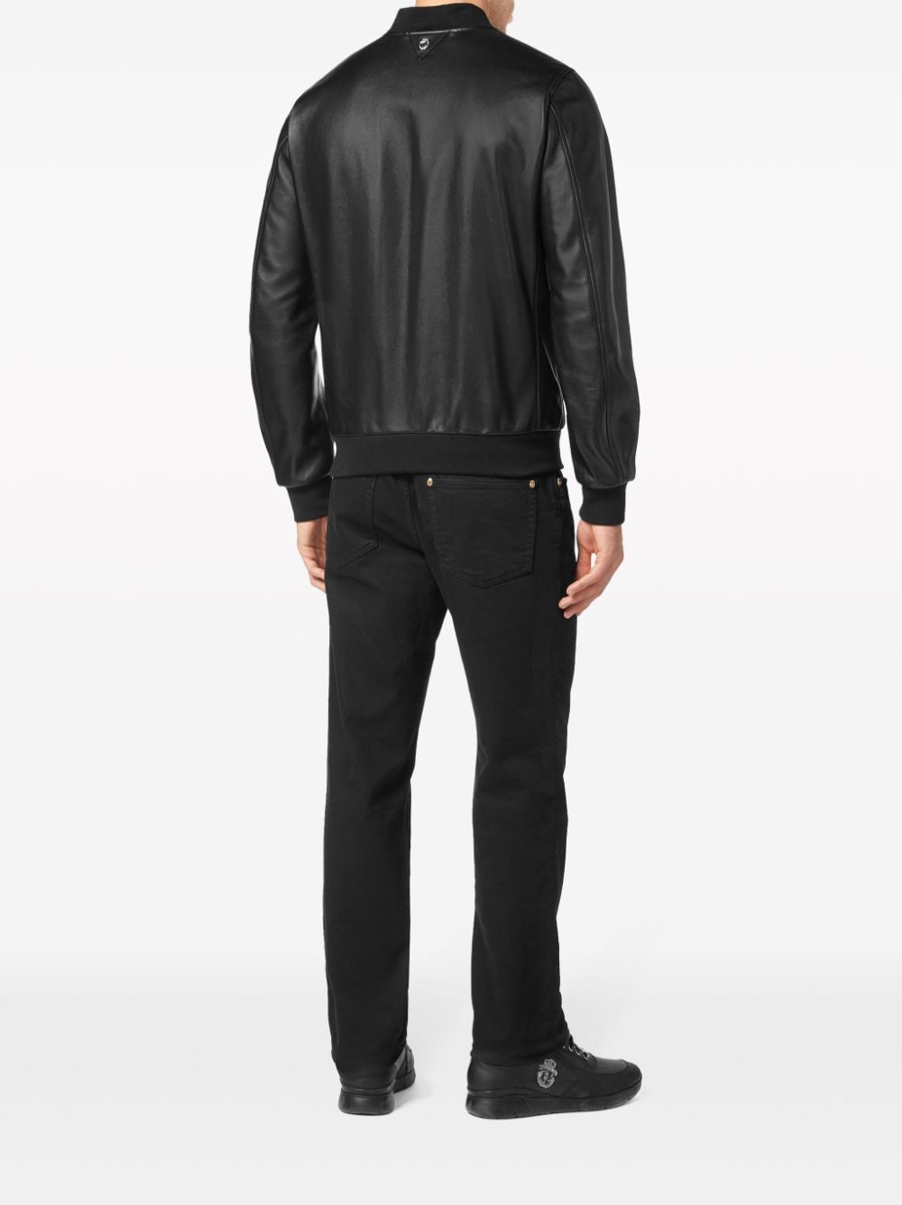 Shop Billionaire Logo-patch Leather Bomber Jacket In Schwarz