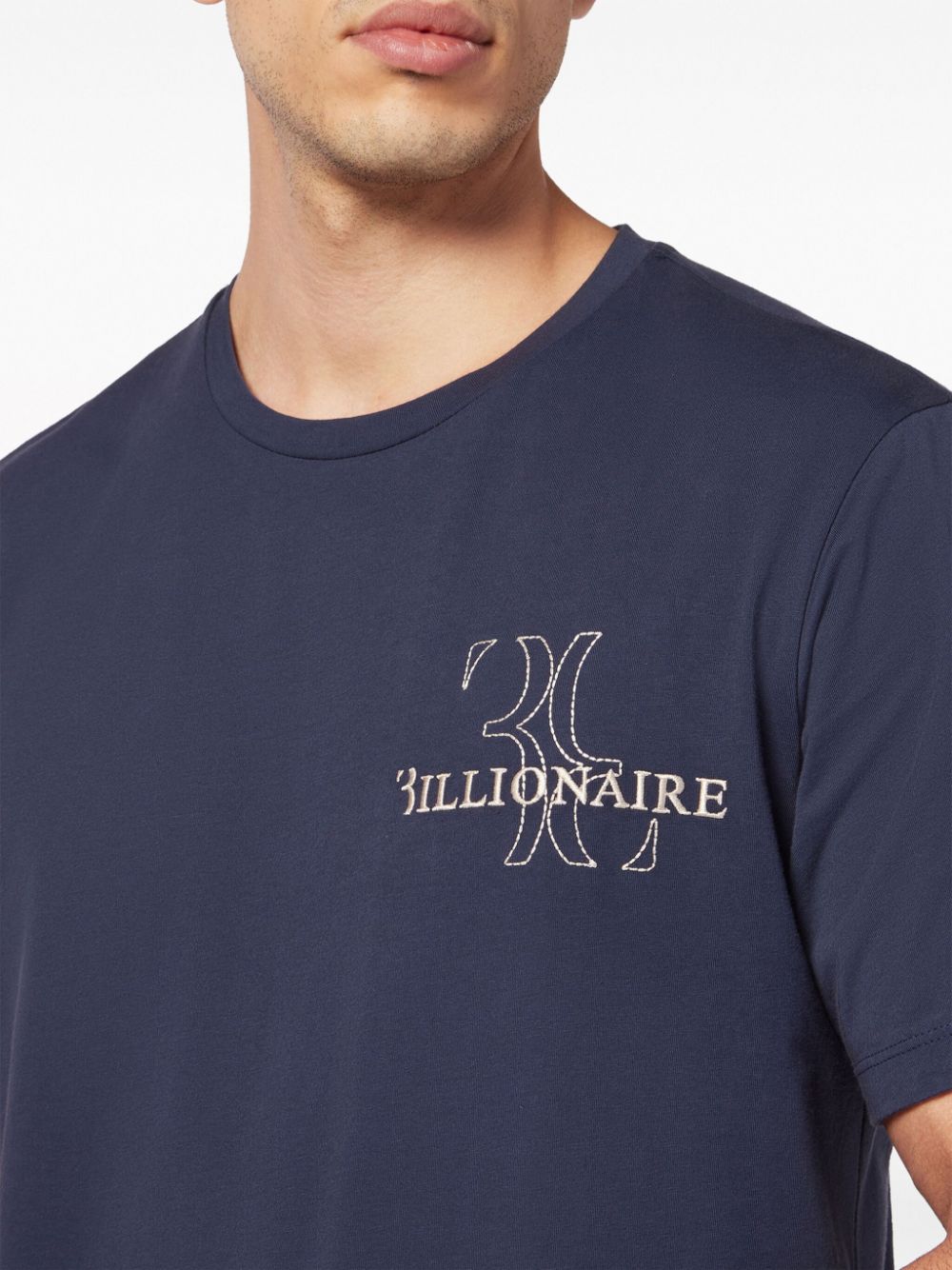 Shop Billionaire Logo-embroidered Cotton T-shirt In Blue