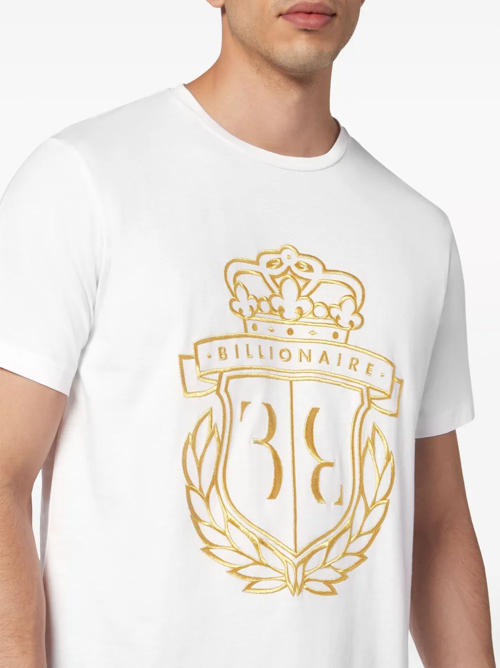 Shop Billionaire Crest Logo-embroidered Cotton T-shirt In White