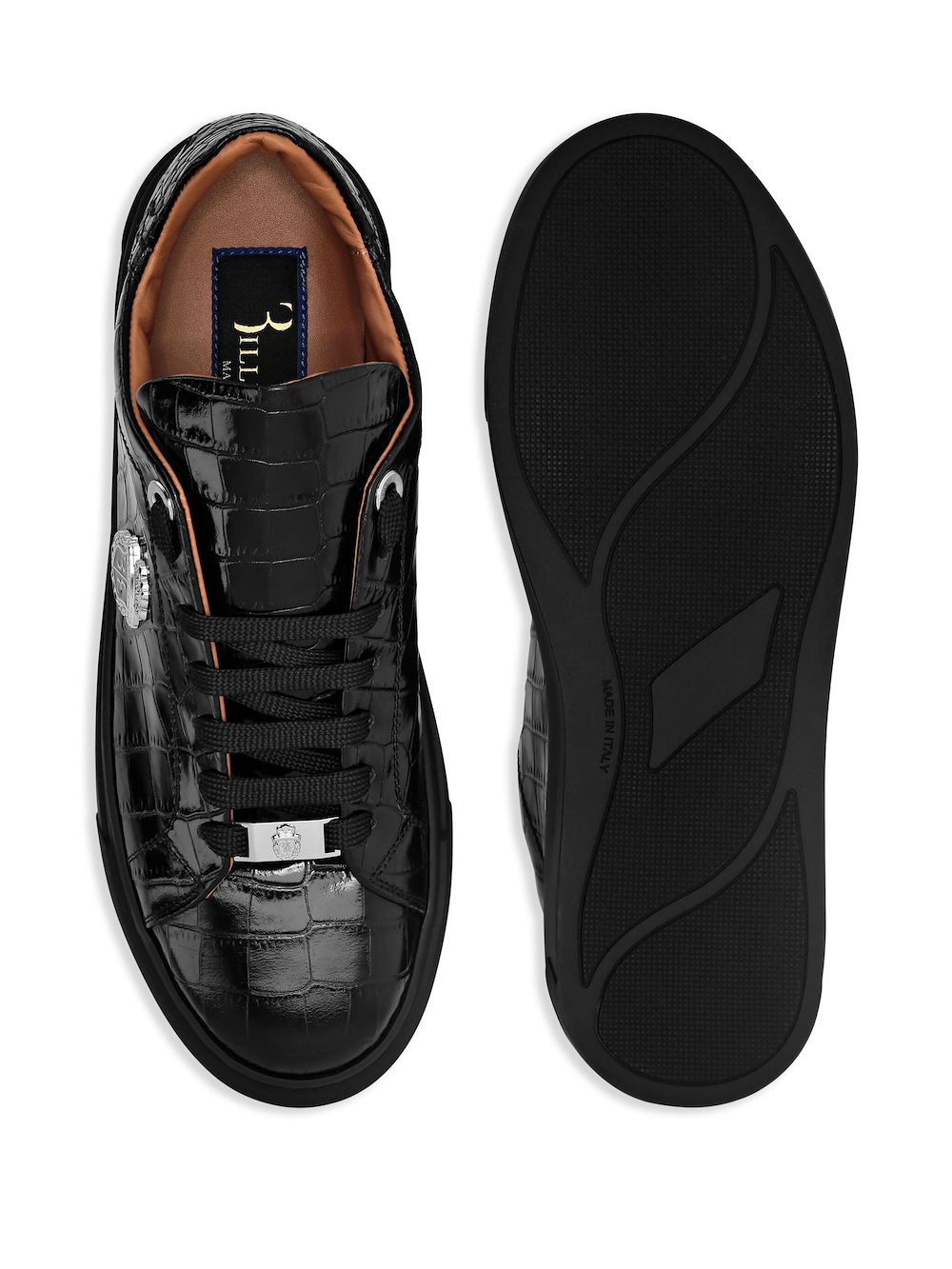 Shop Billionaire Croco-print Logo-plaque Leather Sneakers In 黑色