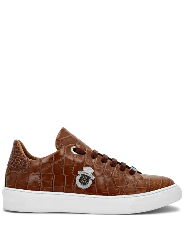 Billionaire logo-appliqué crocodile-effect Sneakers Brown