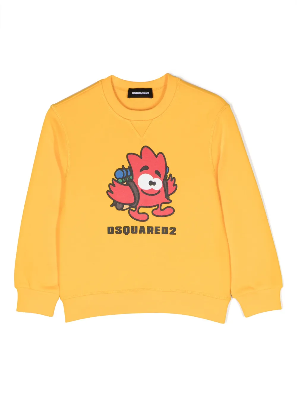 Dsquared2 Kids' Logo-print Cotton Sweatshirt In Yellow