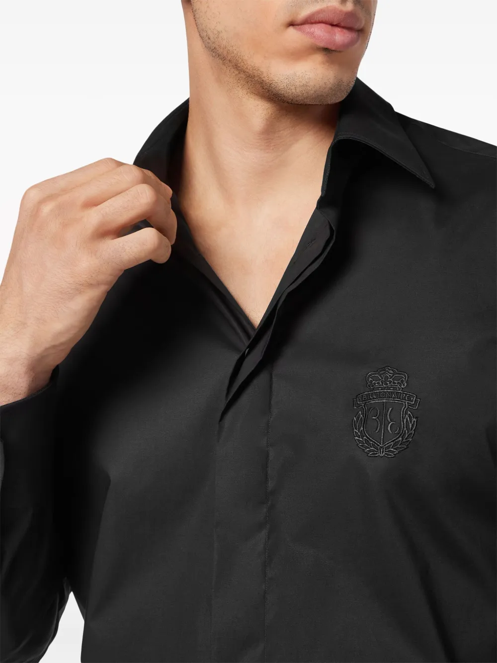 Shop Billionaire Logo-embroidered Button-up Shirt In Black