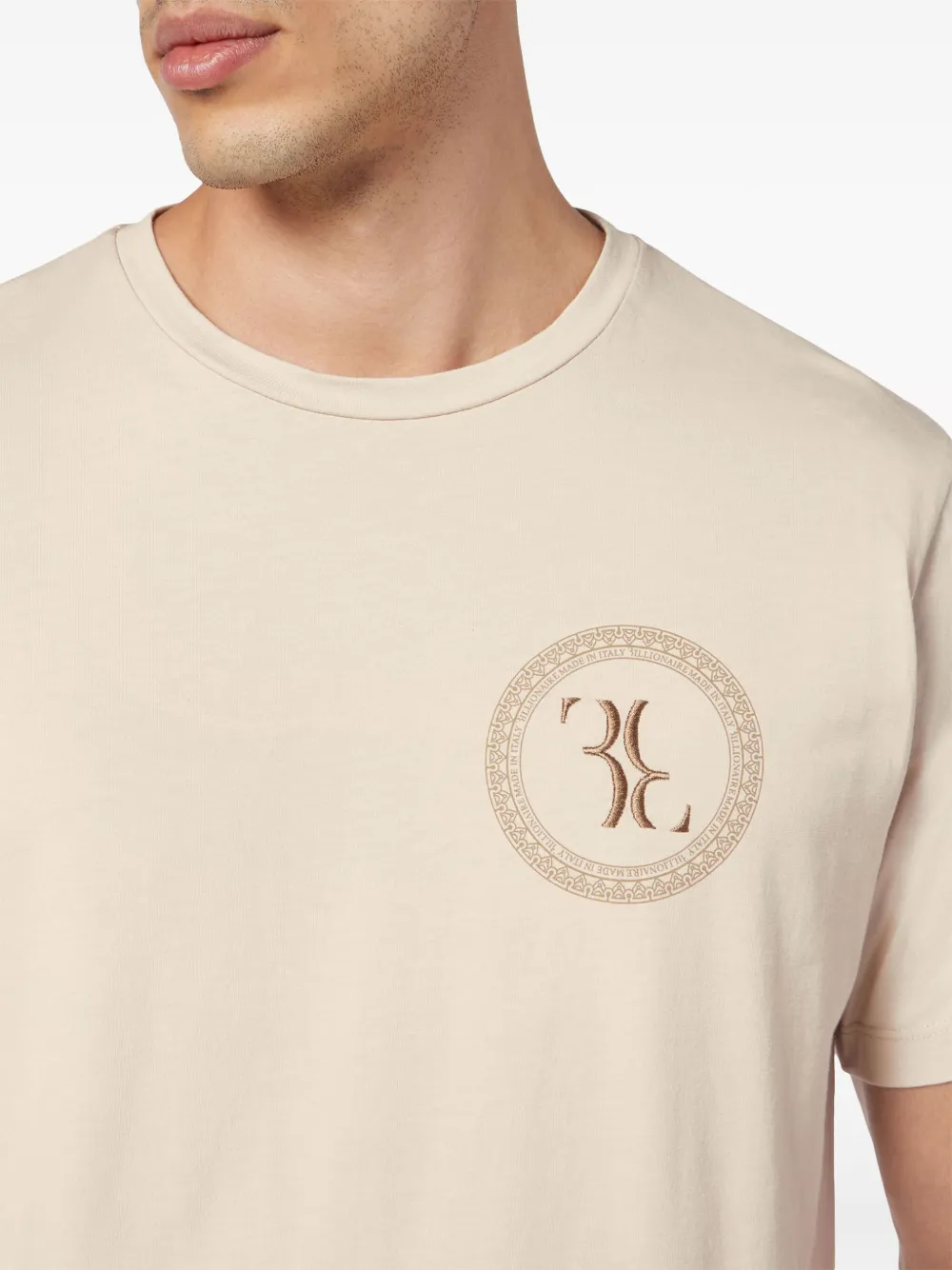 Shop Billionaire Logo-embroidered Cotton T-shirt In Neutrals