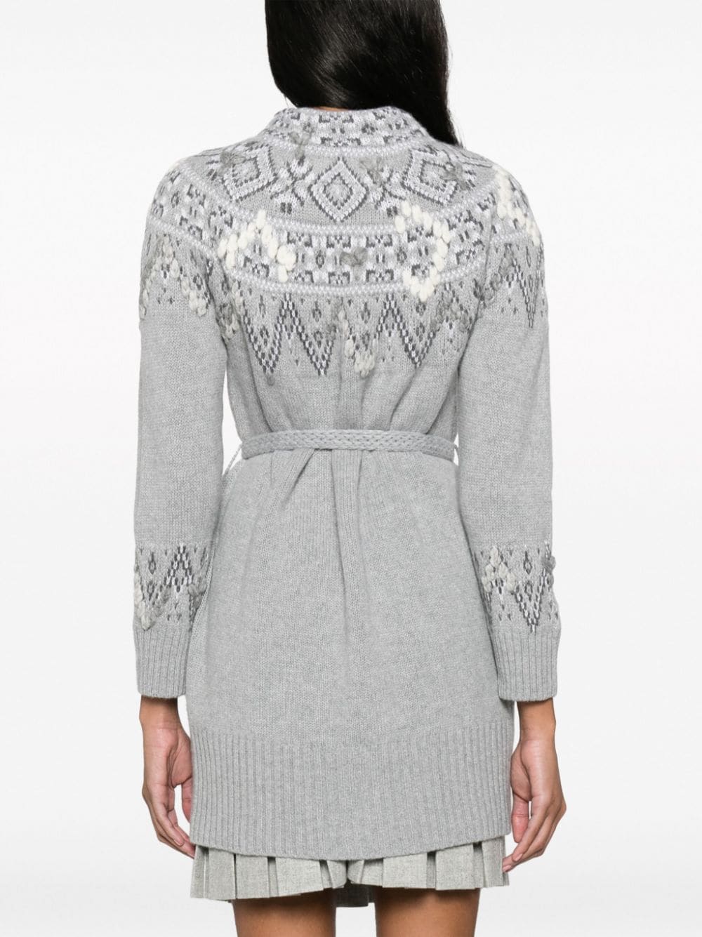 Shop Ermanno Scervino Intarsia-knit Belted Cardigan In Grey