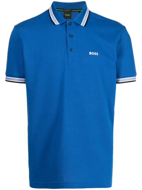 BOSS striped-border cotton polo shirt