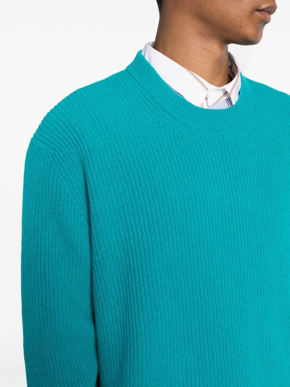 Shop Laneus Cew-neck Ribbed-knit Jumper In Blue