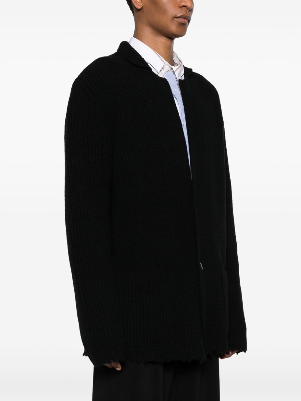 Shop Laneus Distressed-effect Wool Cardigan In Black